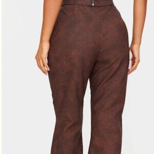 NEW Petite Chocolate Faux Leather Zip Front Flared Pants (Size 8)